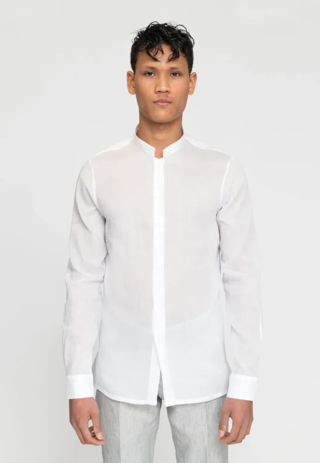 Pierre Talamon Chemise Mao Blanche Effet Froissé