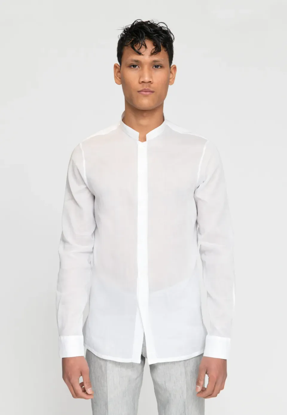 Pierre Talamon Chemise Mao Blanche Effet Froissé
