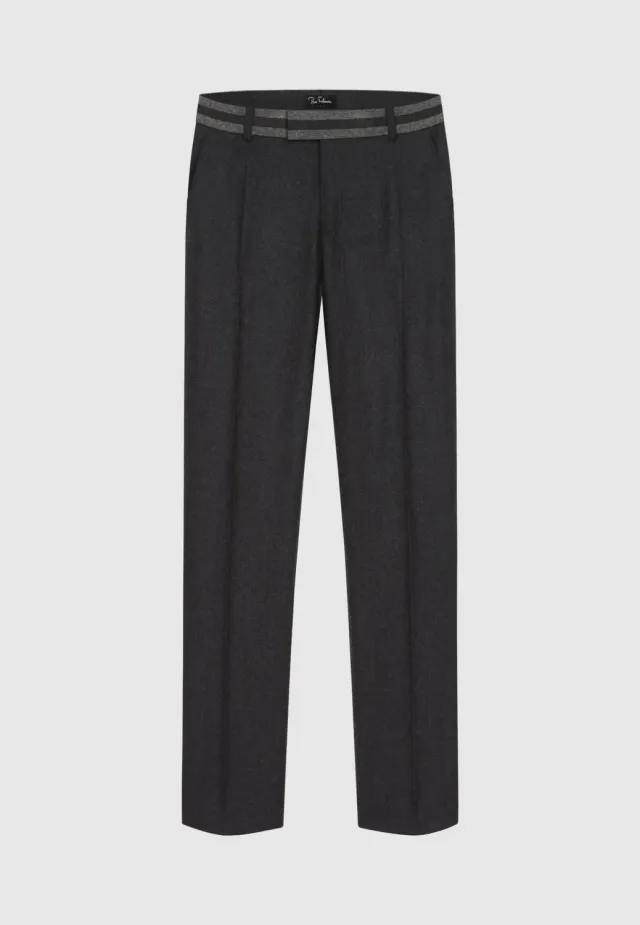Pierre Talamon pantalon flanelle laine gris foncé ceinture contrastée