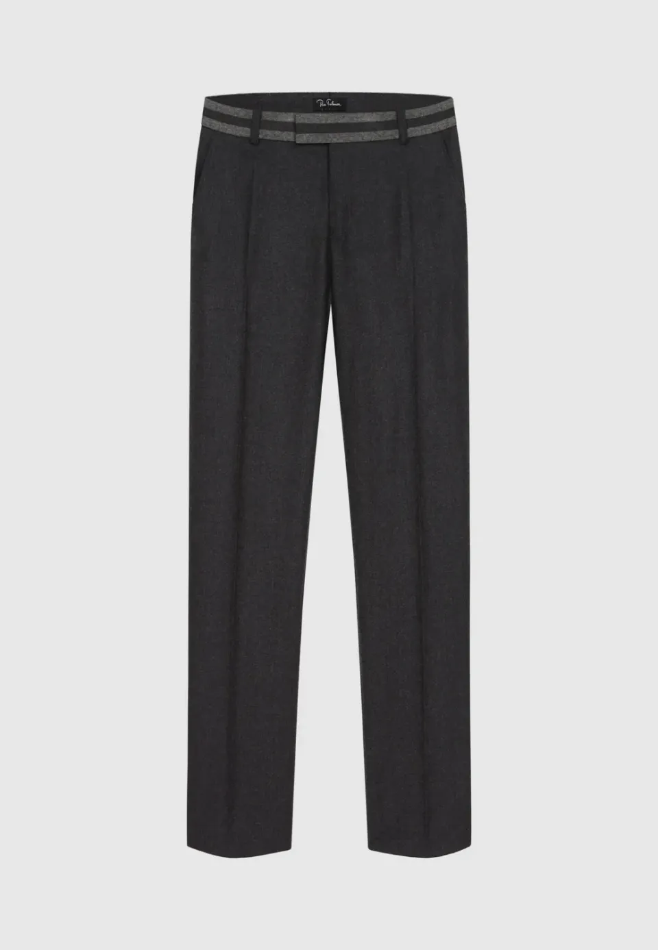 Pierre Talamon pantalon flanelle laine gris foncé ceinture contrastée