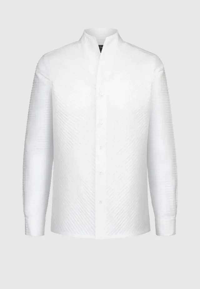 Pierre Talamon Plissée chemise blanche col montant coton
