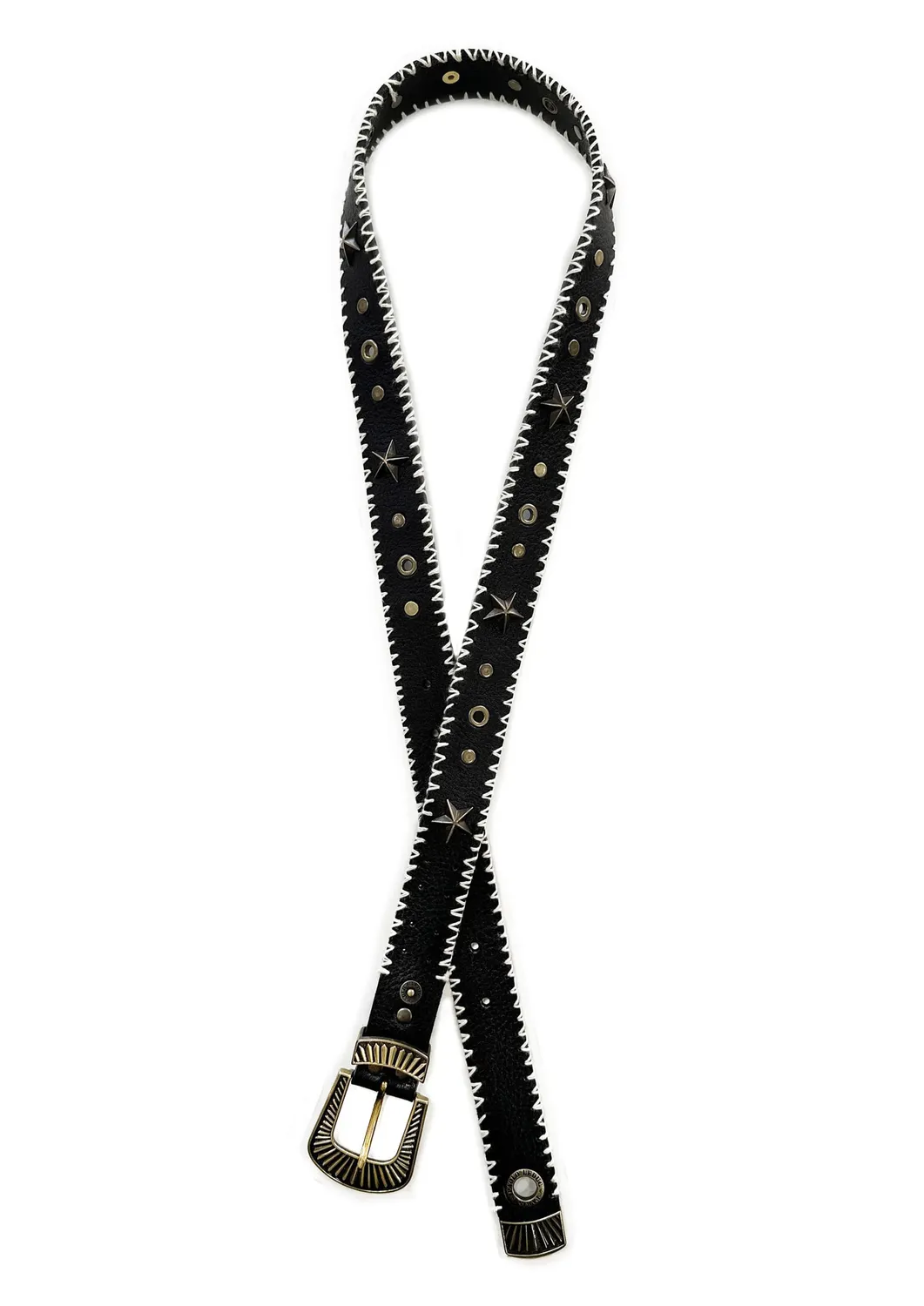 Paolo Leduc ceinture cuir noir cloutée dorée
