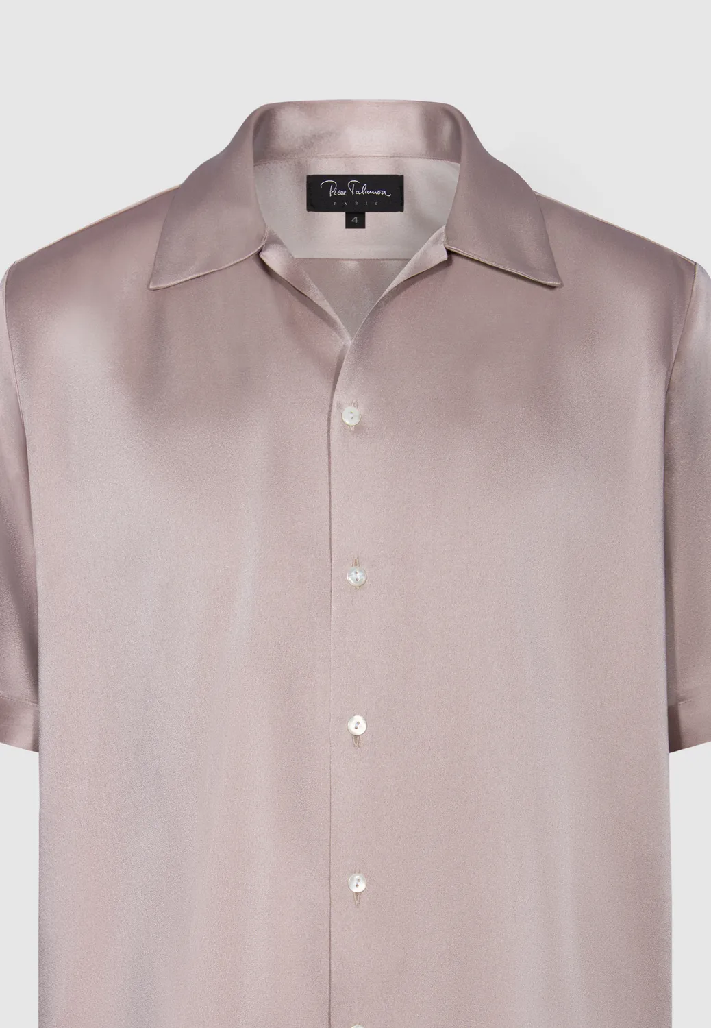 Pierre Talamon chemise satin rose col hawaïen