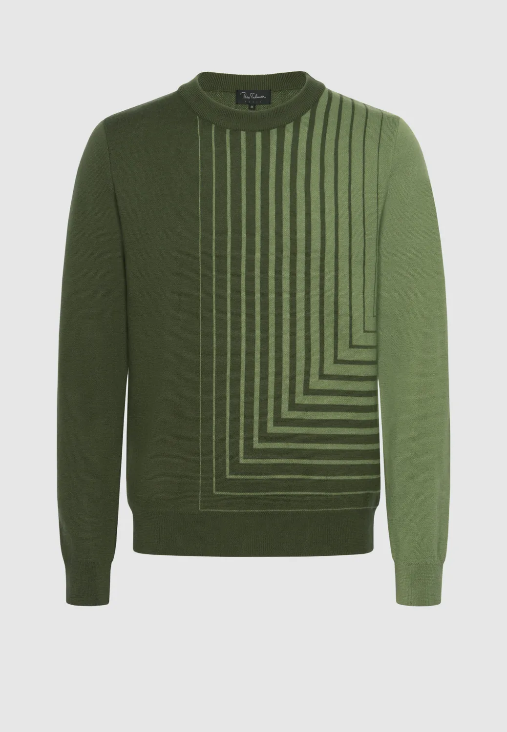 Pierre Talamon Pull jacquard mérinos vert motif géométrique