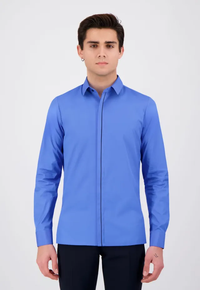 Pierre Talamon chemise contraste bleu navy