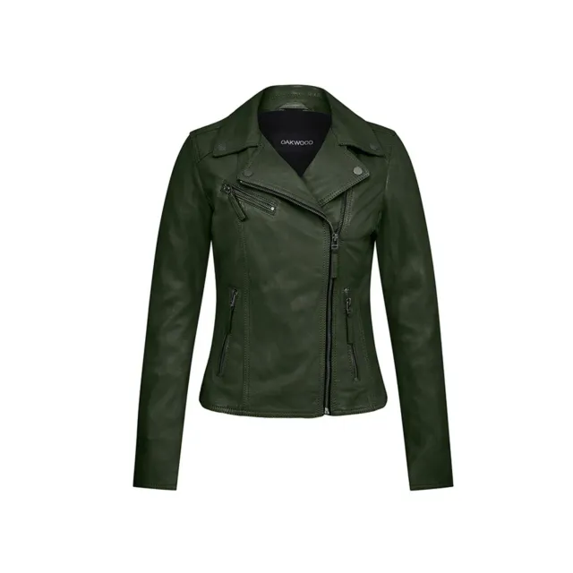 Oakwood Clips 64624 blouson cuir femme vert foncé