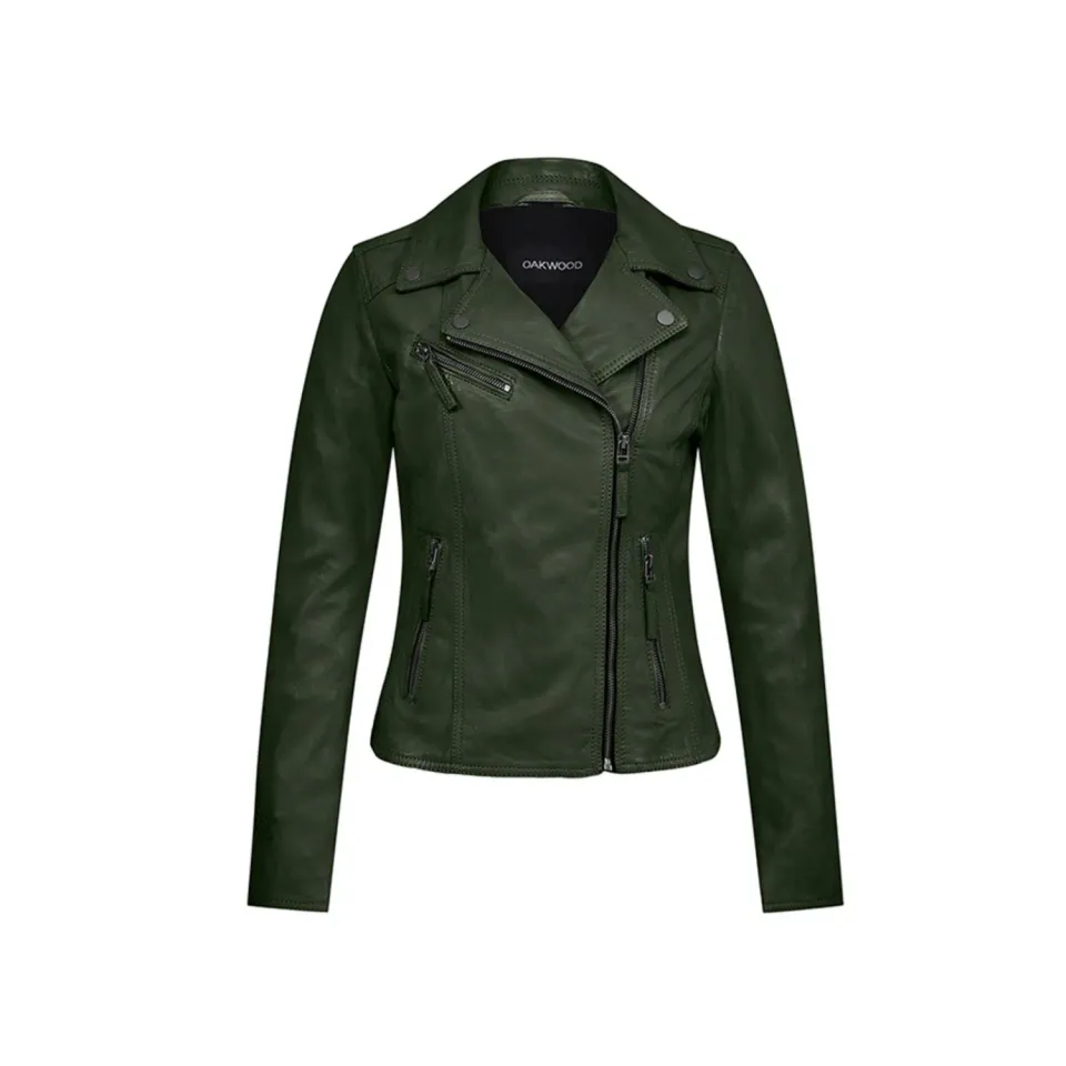 Oakwood Clips 64624 blouson cuir femme vert foncé