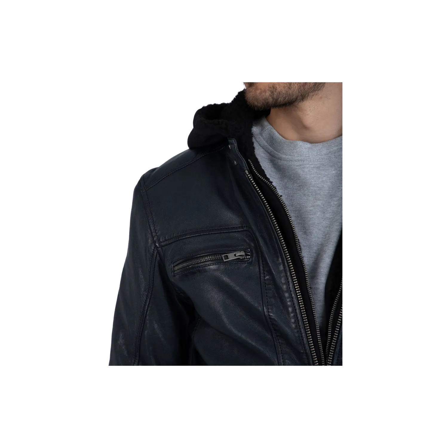 Oakwood Drink 63036 blouson cuir noir capuche homme