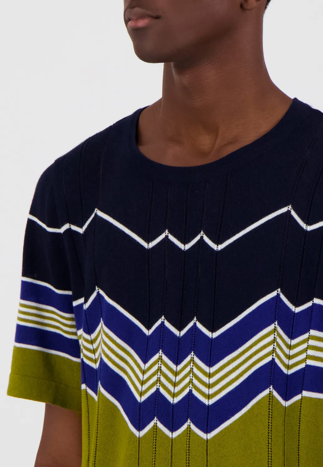 Pierre Talamon Sunrise T-shirt rayé navy kaki coton modal