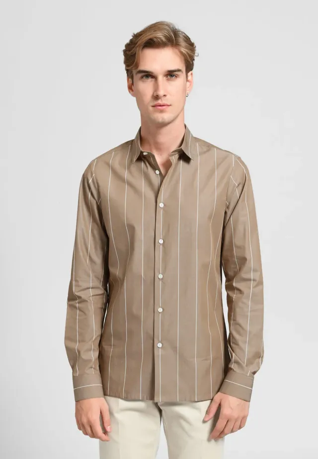Pierre Talamon chemise camel à rayures