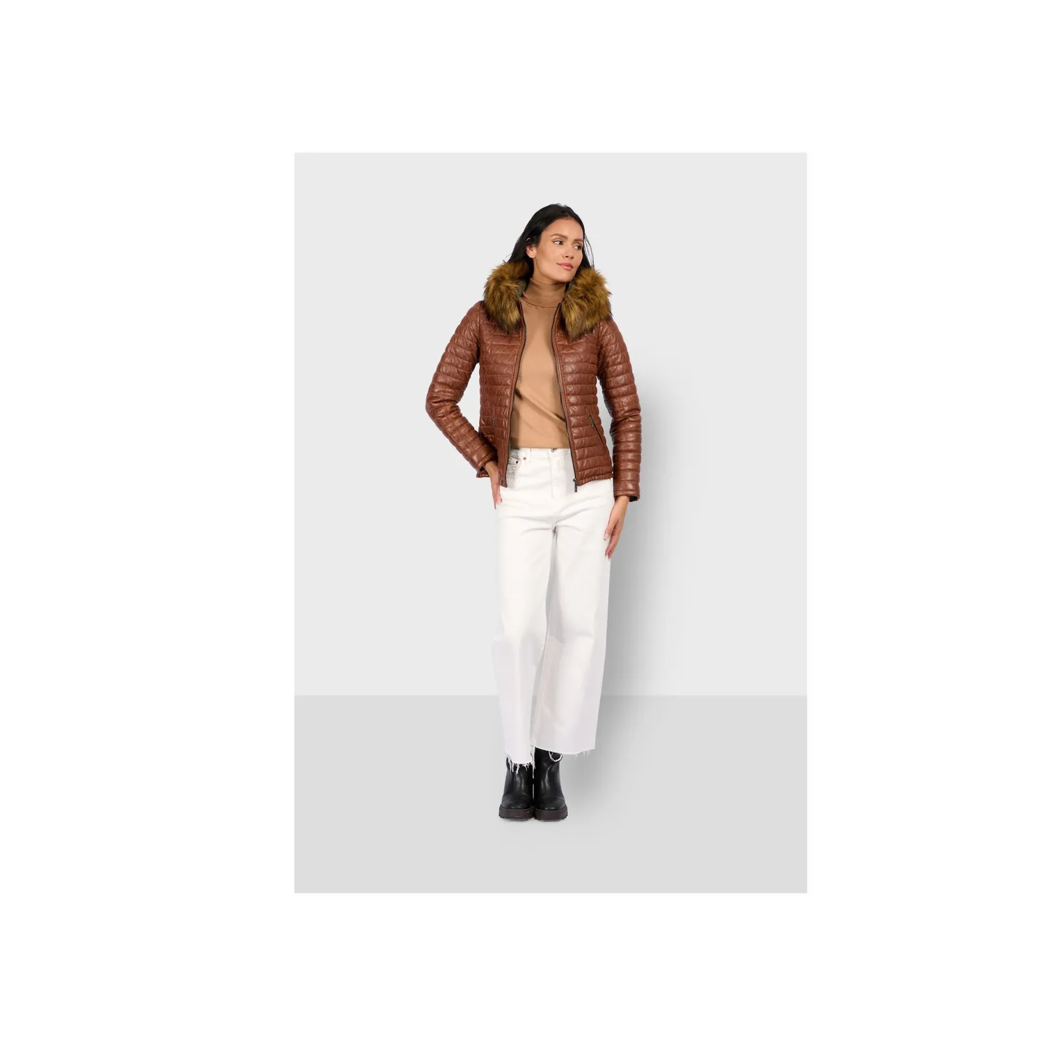 Oakwood Mandy 64911 doudoune cognac cuir capuche