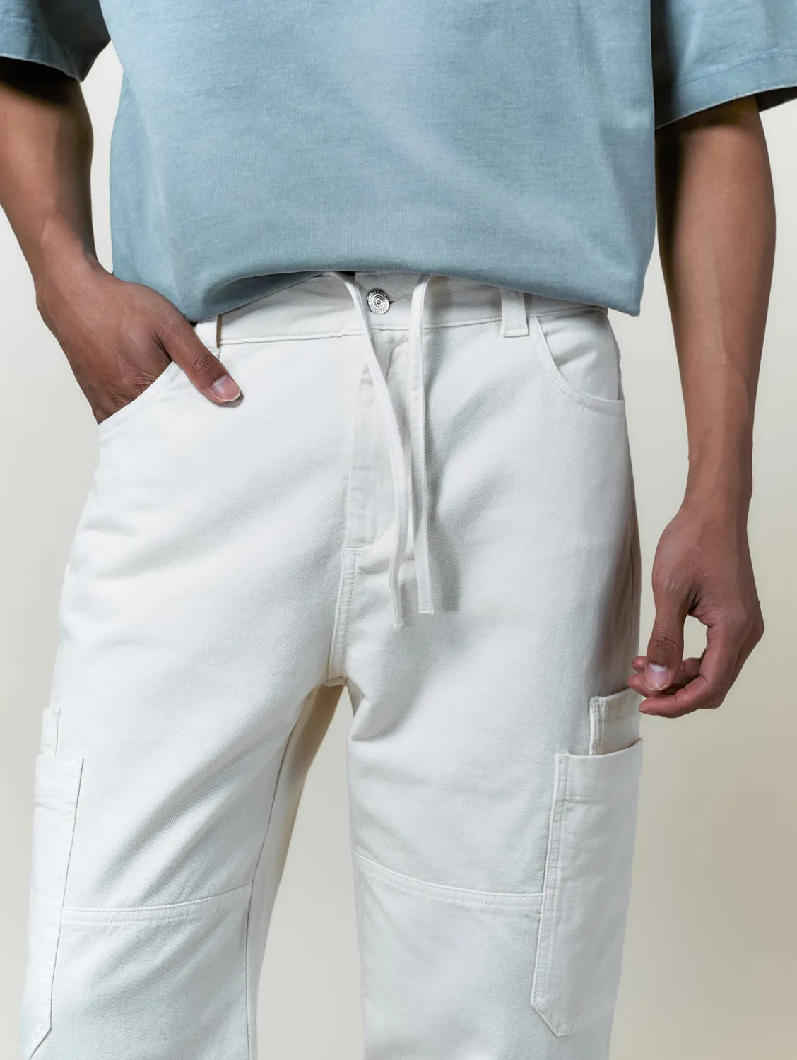 Cotelé Paris pantalon cargo toile écru unisexe 32-44