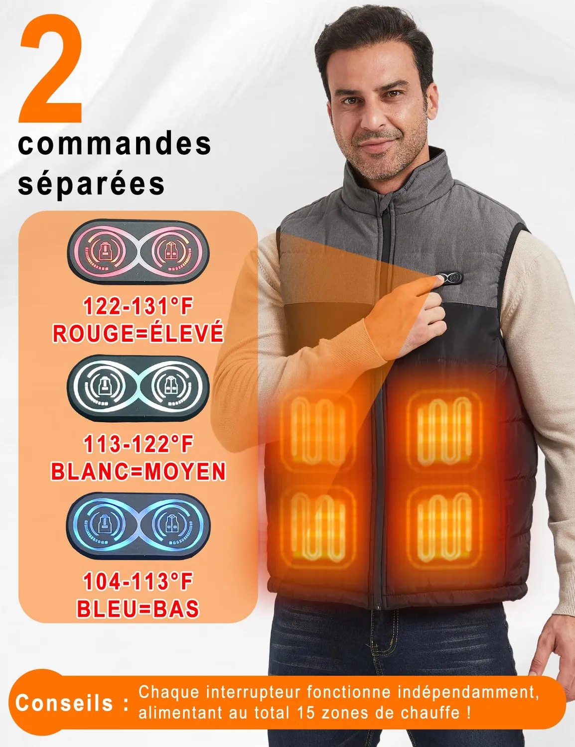 Vapesoon 15 Zones Gilet Chauffant Taille L 3 Niveaux