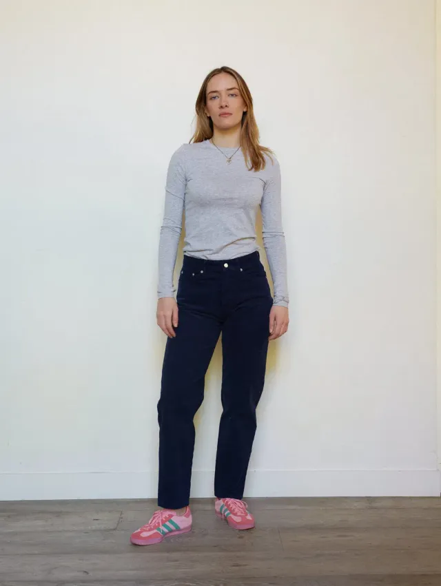 Cotelé Paris Pantalon Droit Femme navy velours