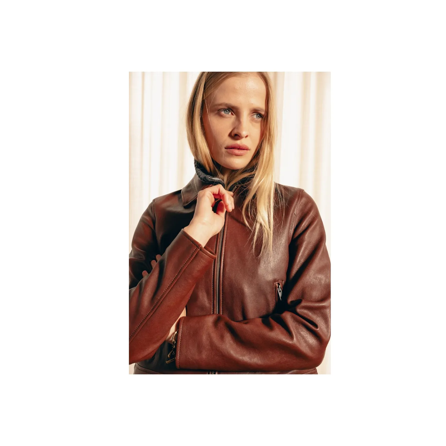Oakwood Laly blouson cuir cognac col chemise