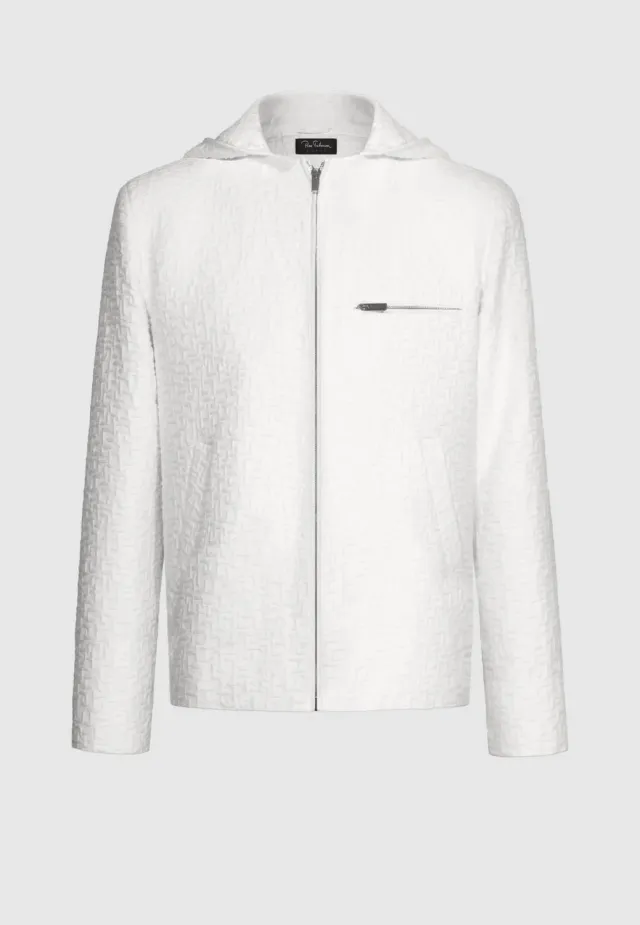 Pierre Talamon blouson jacquard blanc à capuche coton