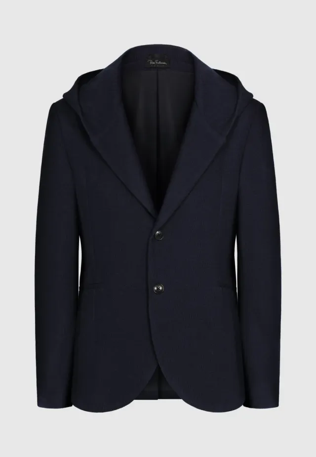 Pierre Talamon veste à capuche bleu marine laine
