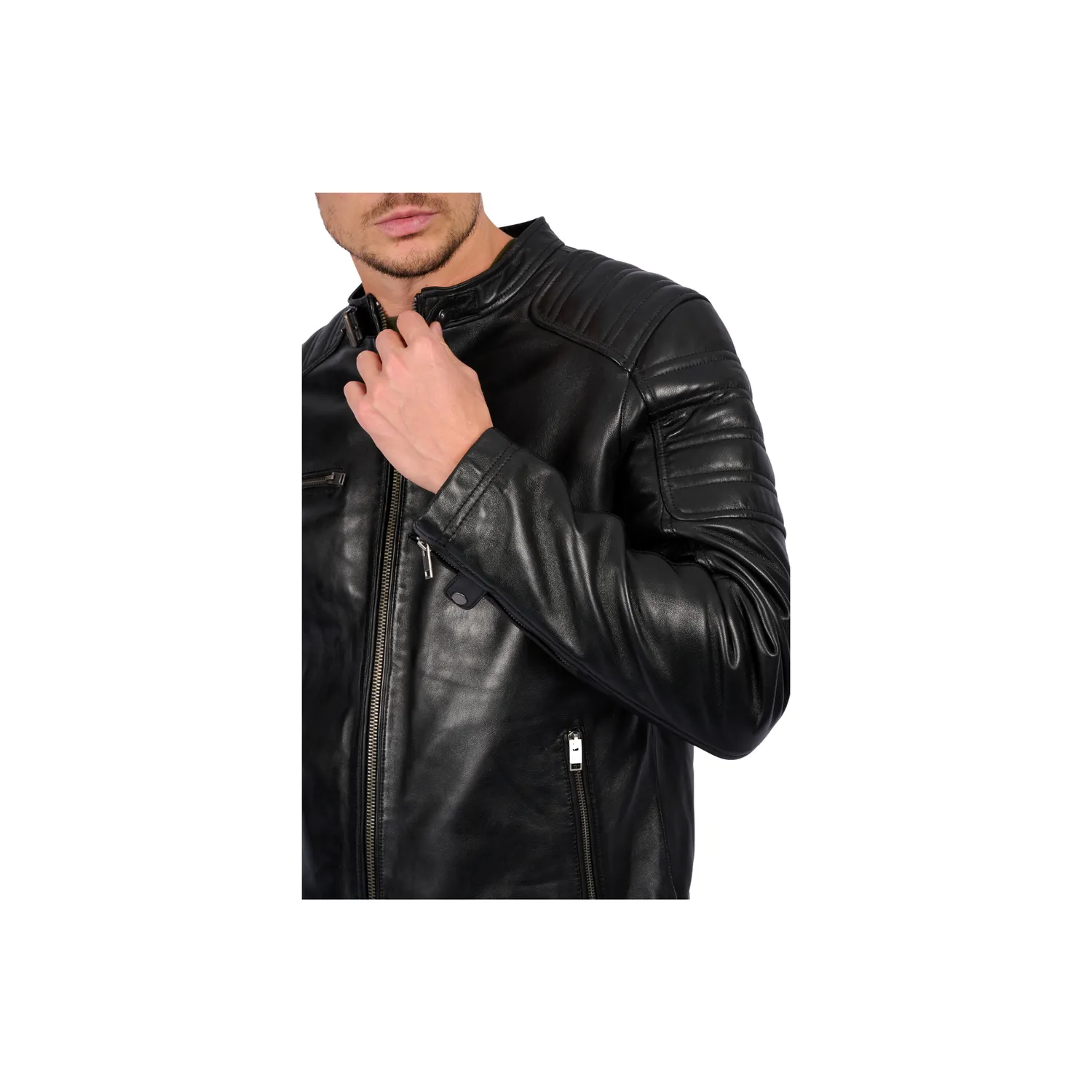 Oakwood Shelby 65178 blouson cuir col mao noir