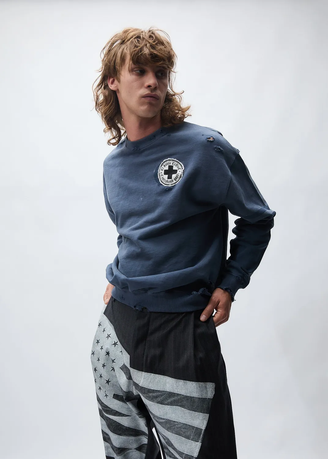 PAOLO LEDUC Lucky 49 sweat col rond bleu marine coton bio