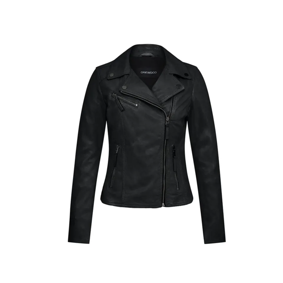 Oakwood Clips 64624 blouson cuir noir asymétrique