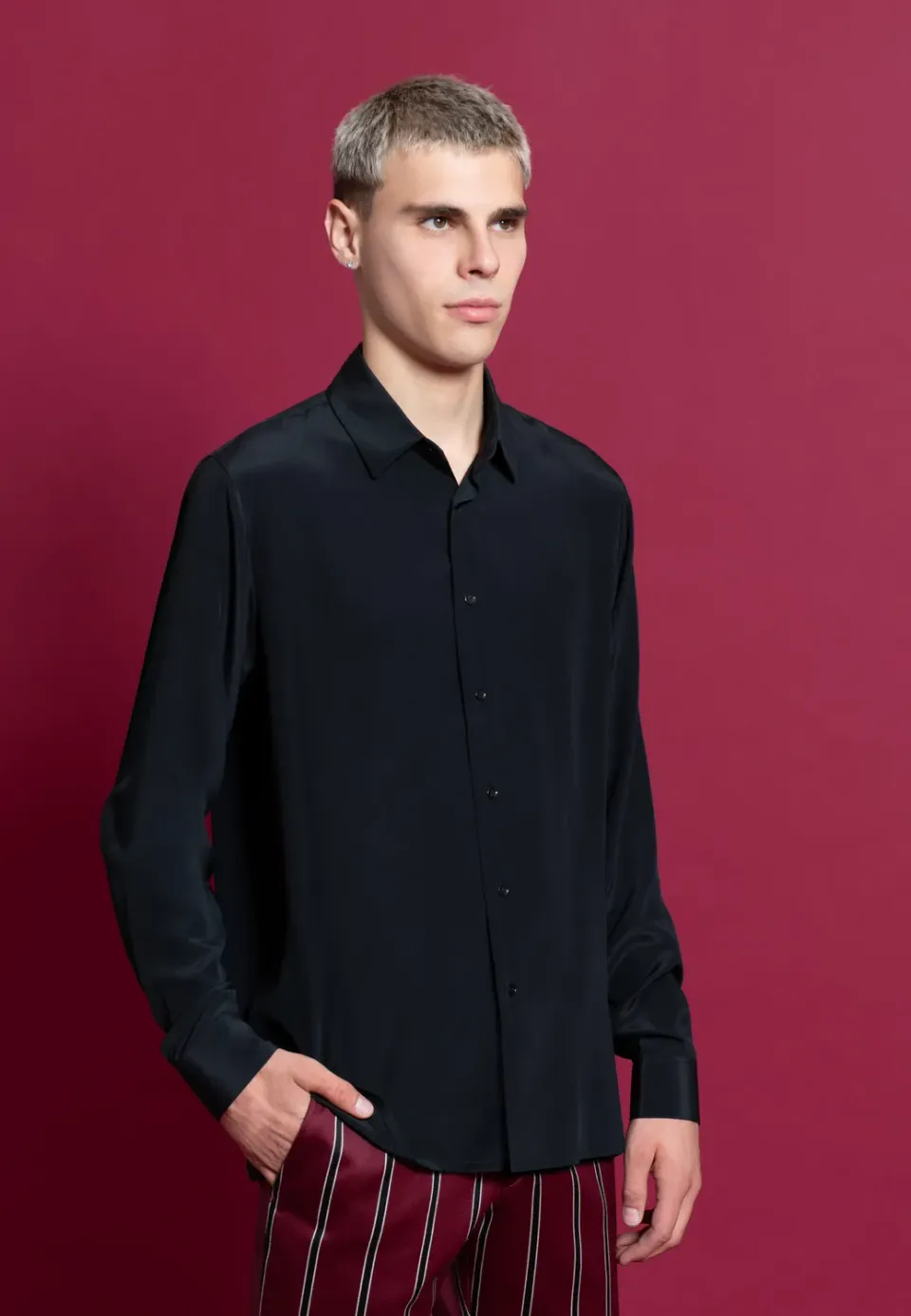 Pierre Talamon chemise crêpe fluide noire