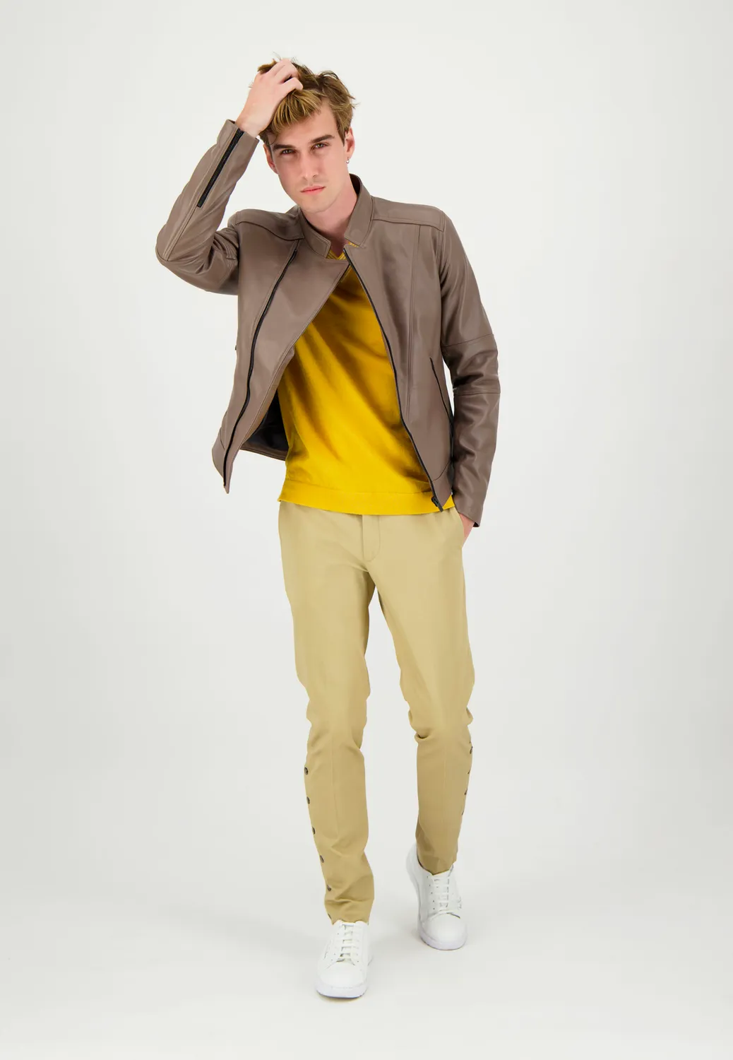 Pierre Talamon Perfecto blouson cuir taupe