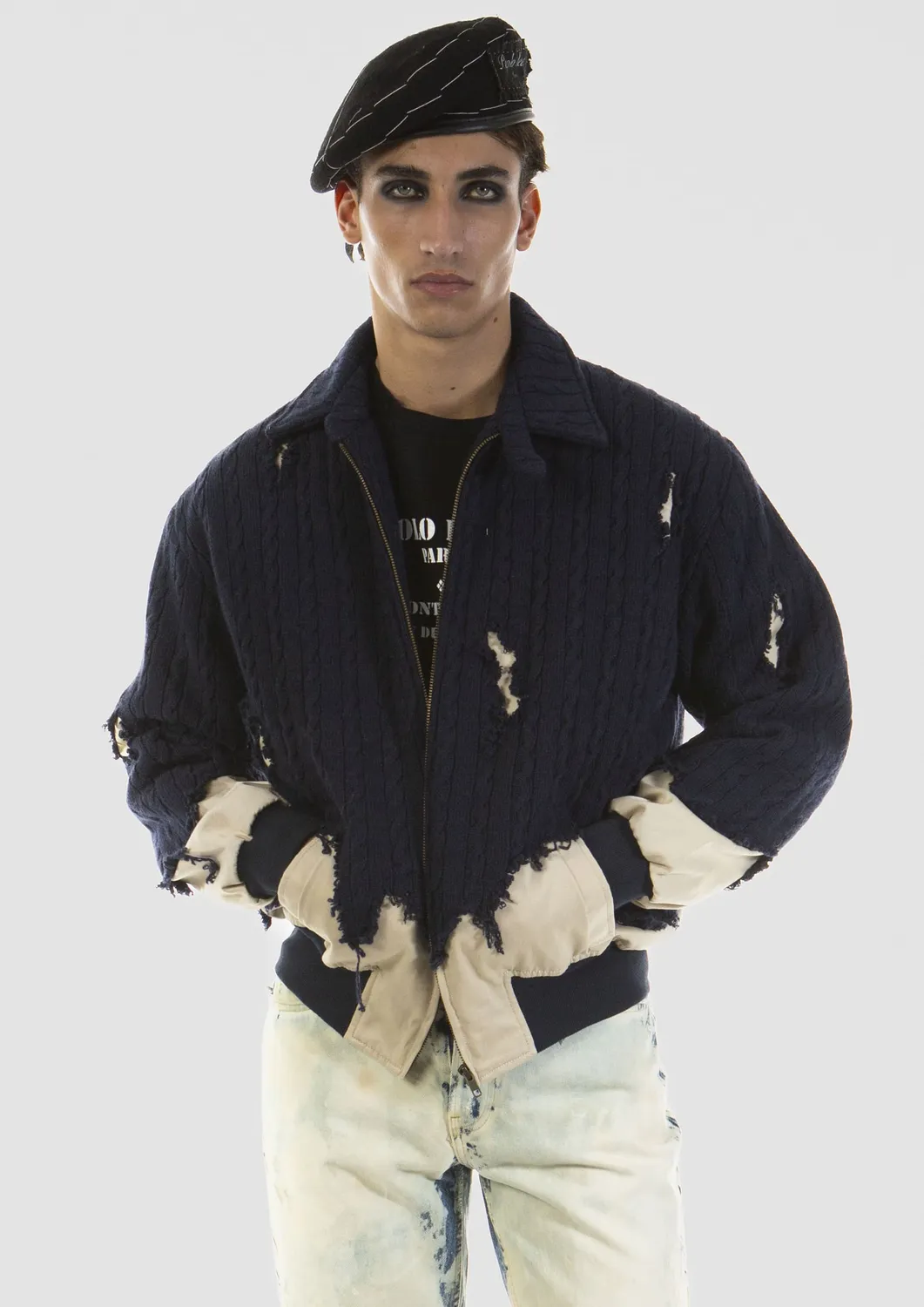 PAOLO LEDUC Mad Wool bomber marine maille cachemire