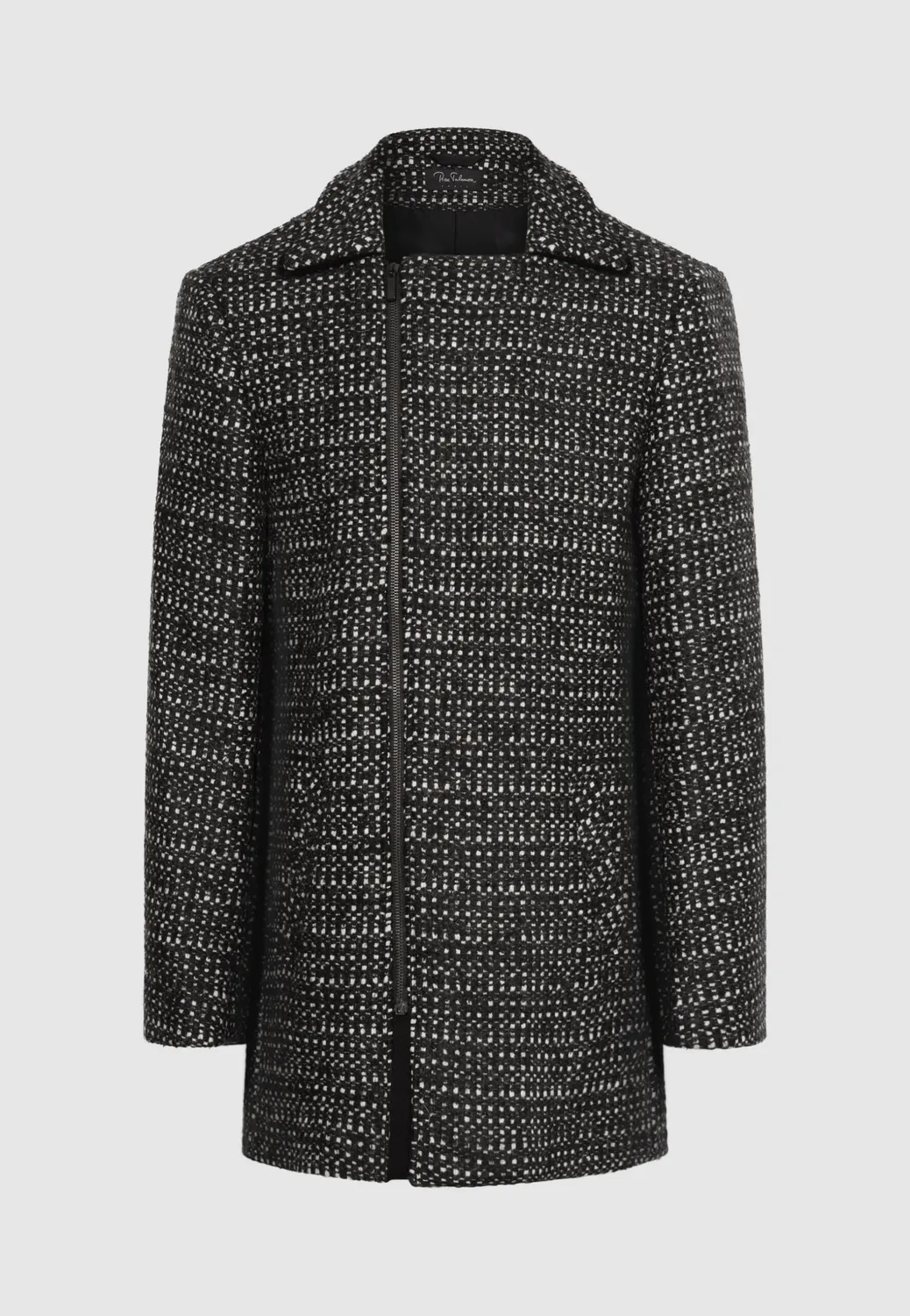 Pierre Talamon manteau court zippé noir blanc laine