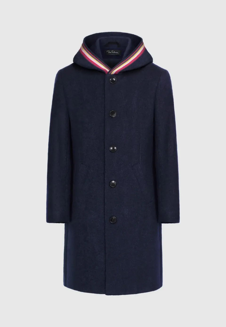Pierre Talamon Manteau Laine Bleu Marine Capuche Galon