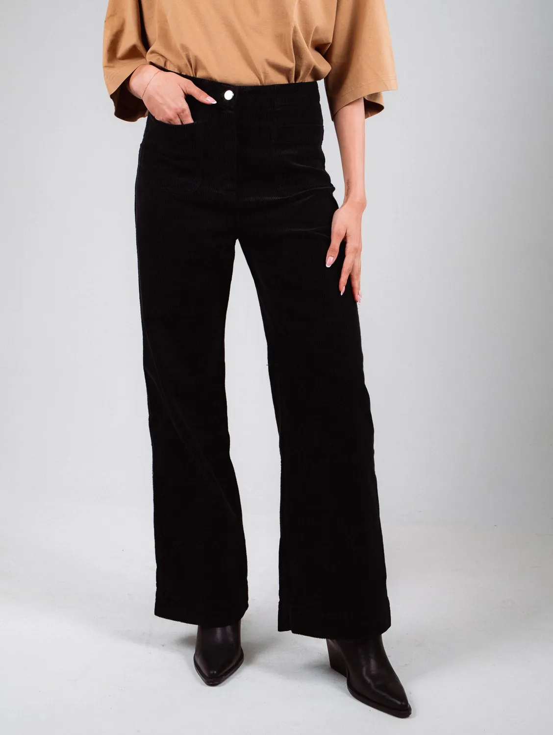 Cotelé Paris Pantalon Jane noir velours taille haute