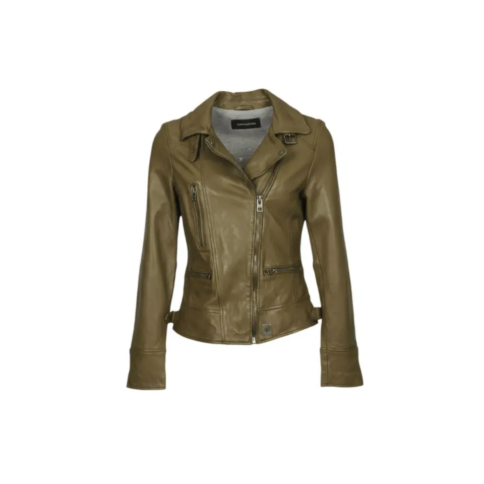 Oakwood Video 62065 blouson cuir kaki foncé lavé