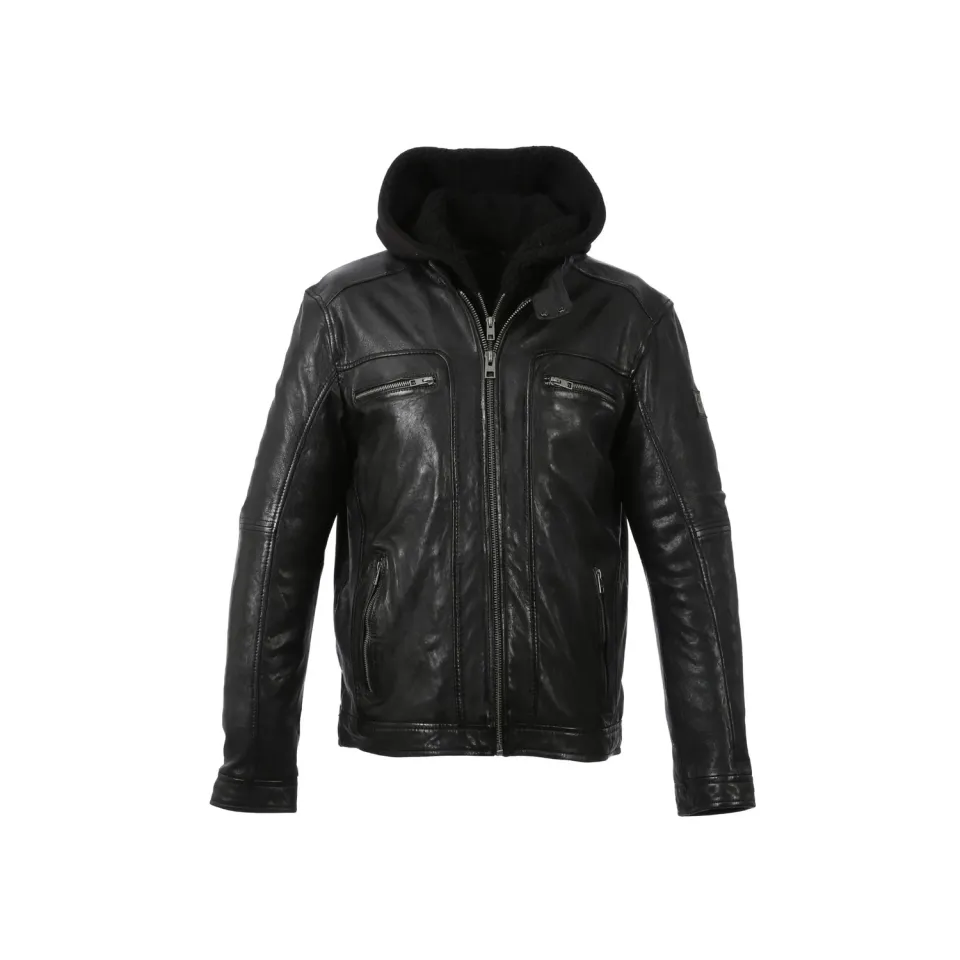 Oakwood Drink 63036 blouson cuir noir capuche homme