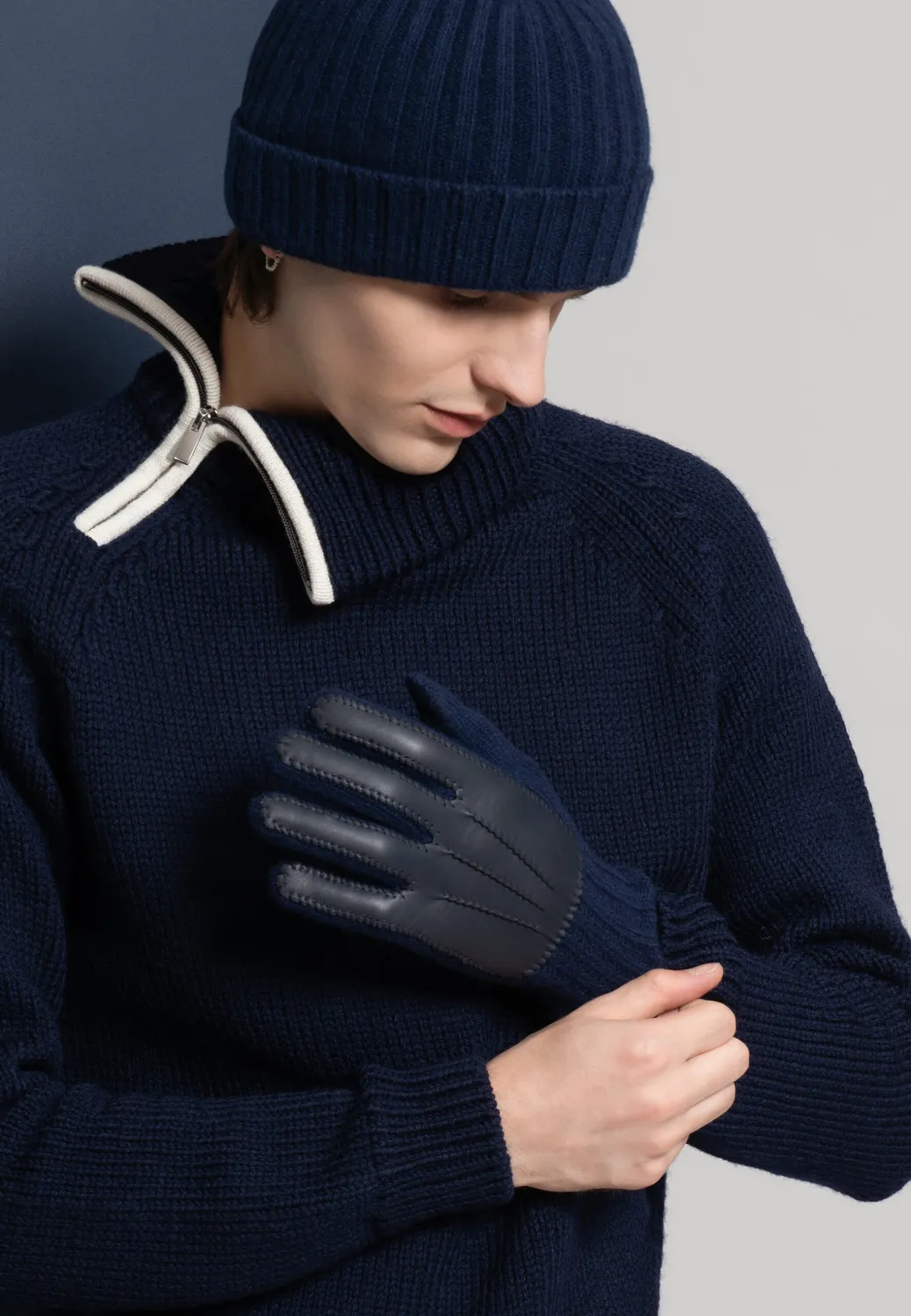 Pierre Talamon gants bleus hiver homme