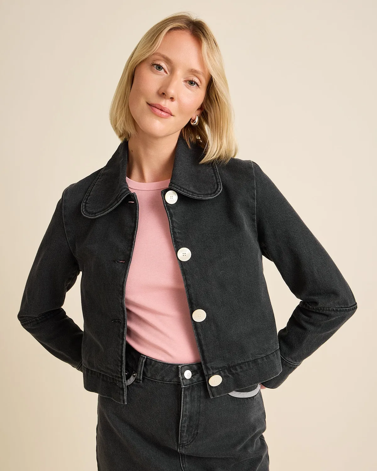 Cotelé Paris Daisy veste jean anthracite denim