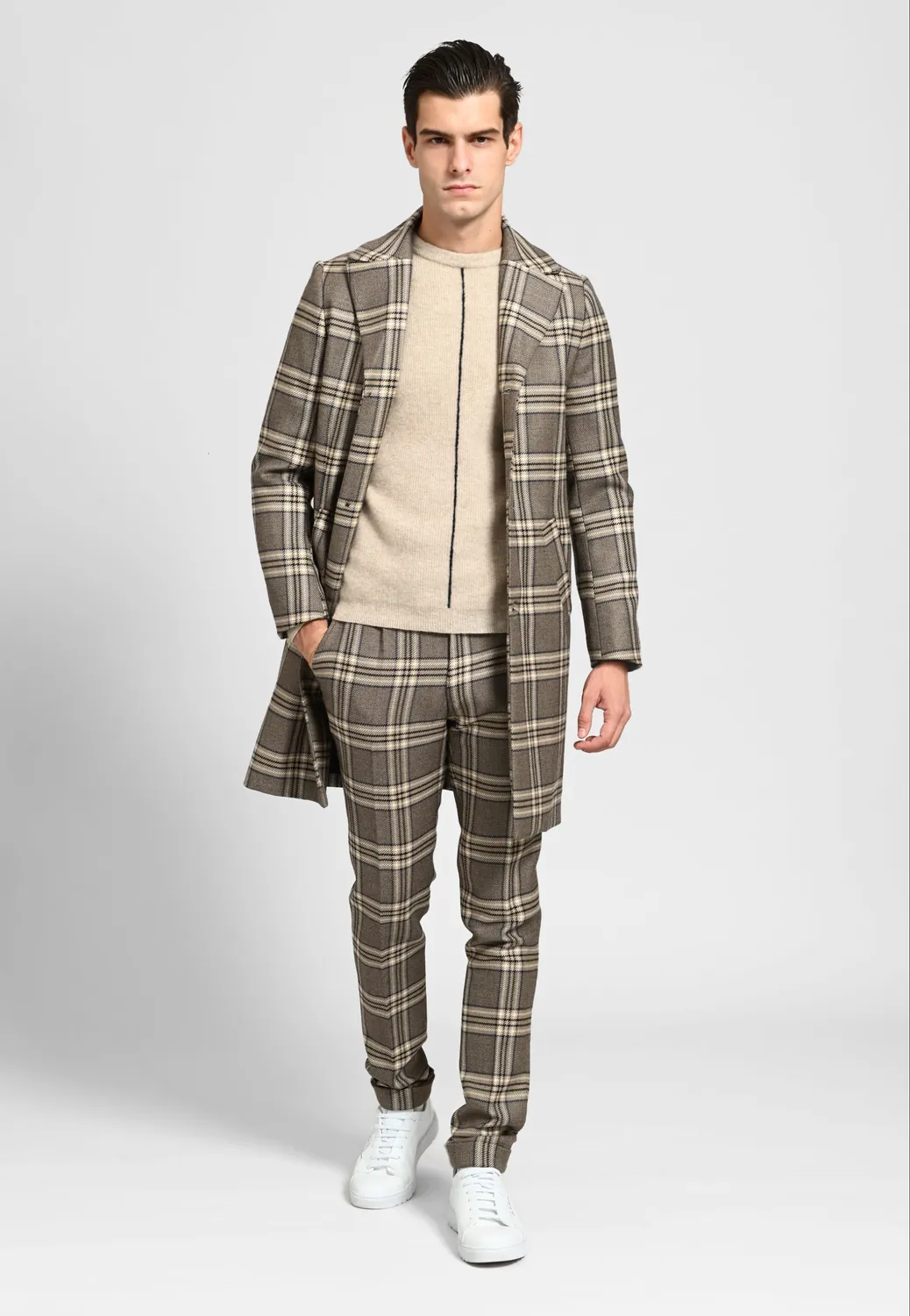 Pierre Talamon manteau à carreaux long hiver
