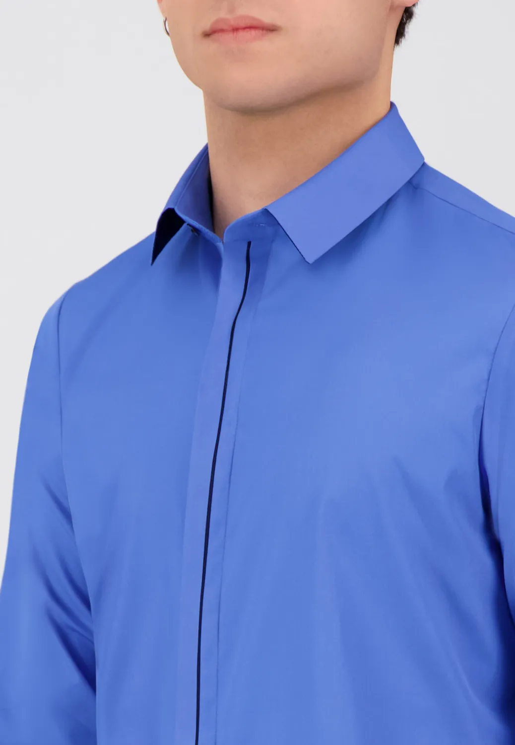 Pierre Talamon chemise contraste bleu navy