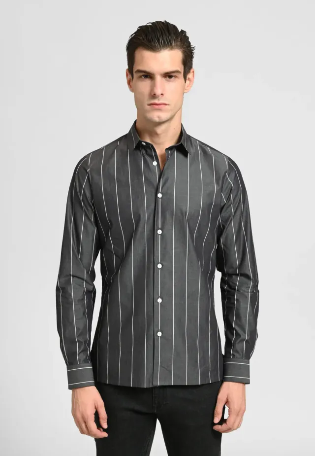 Pierre Talamon chemise grise à rayures homme