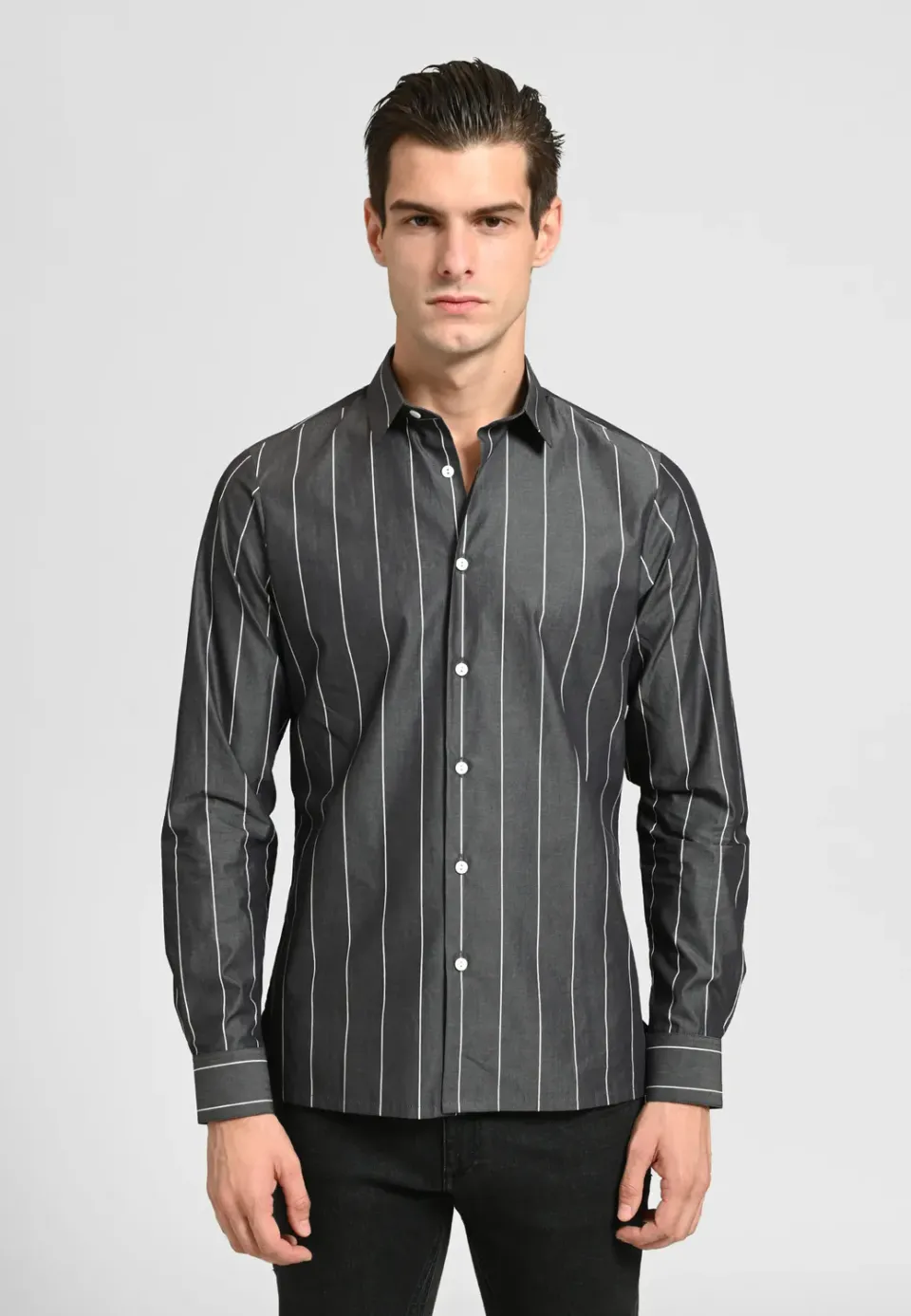 Pierre Talamon chemise grise à rayures homme