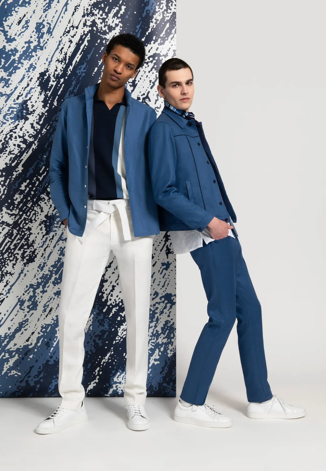 Pierre Talamon Trucker pantalon bleu lin coton