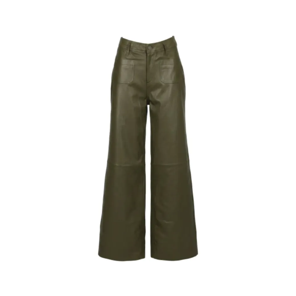 Oakwood Yummy 65319 pantalon cuir kaki foncé large