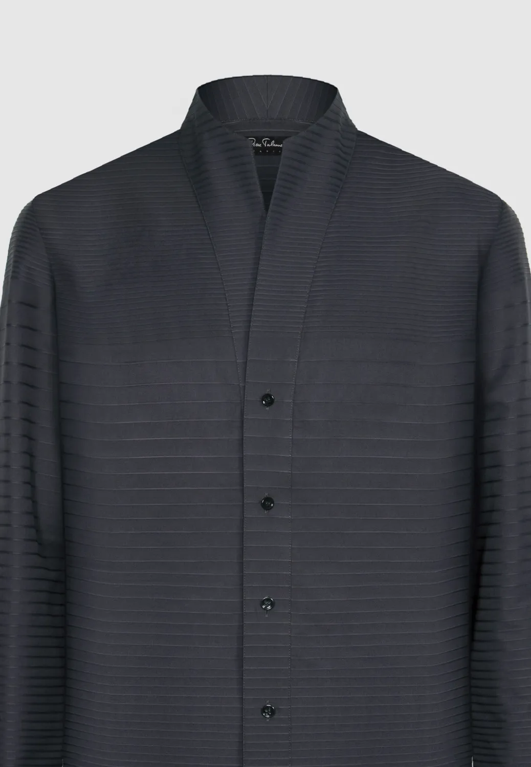Pierre Talamon Chemise col montant coton gris rayures