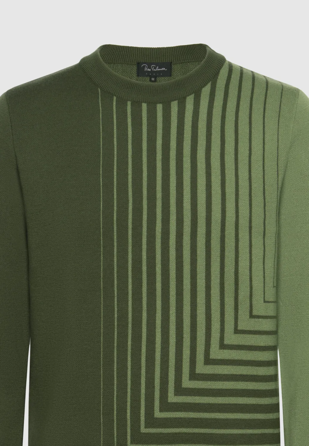 Pierre Talamon Pull jacquard mérinos vert motif géométrique