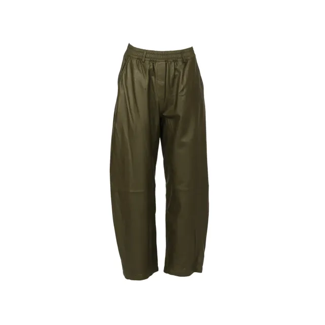 Oakwood Mia 65214 pantalon cuir kaki foncé ample