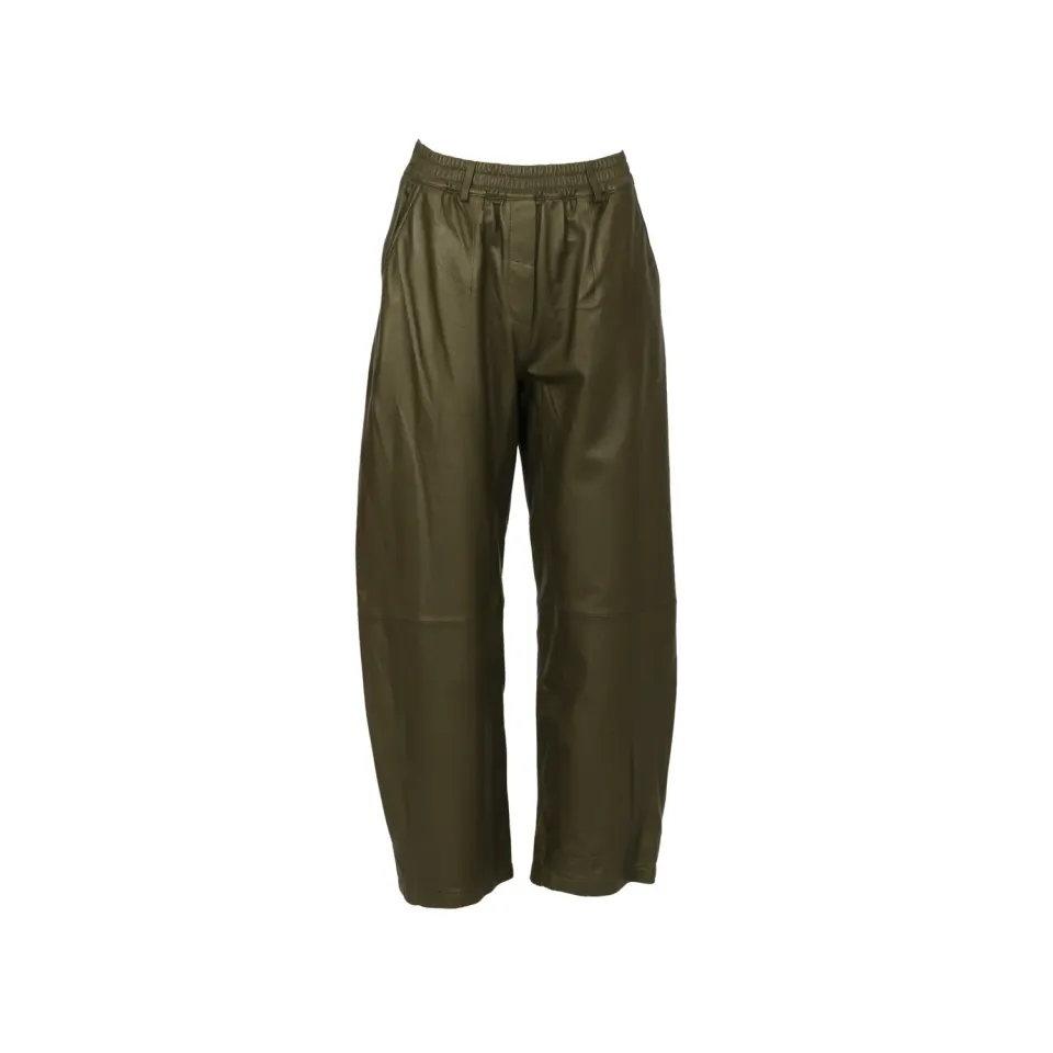 Oakwood Mia 65214 pantalon cuir kaki foncé ample