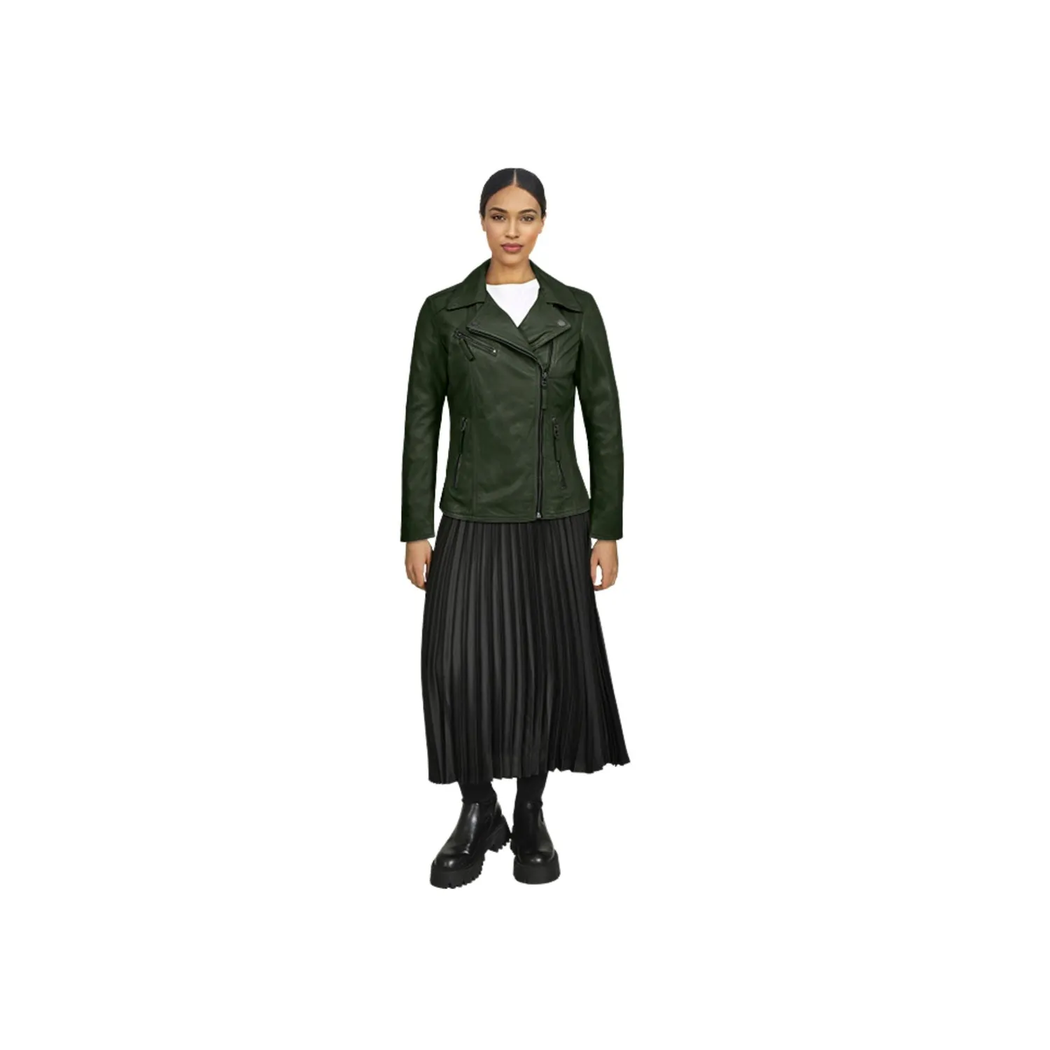 Oakwood Clips 64624 blouson cuir femme vert foncé