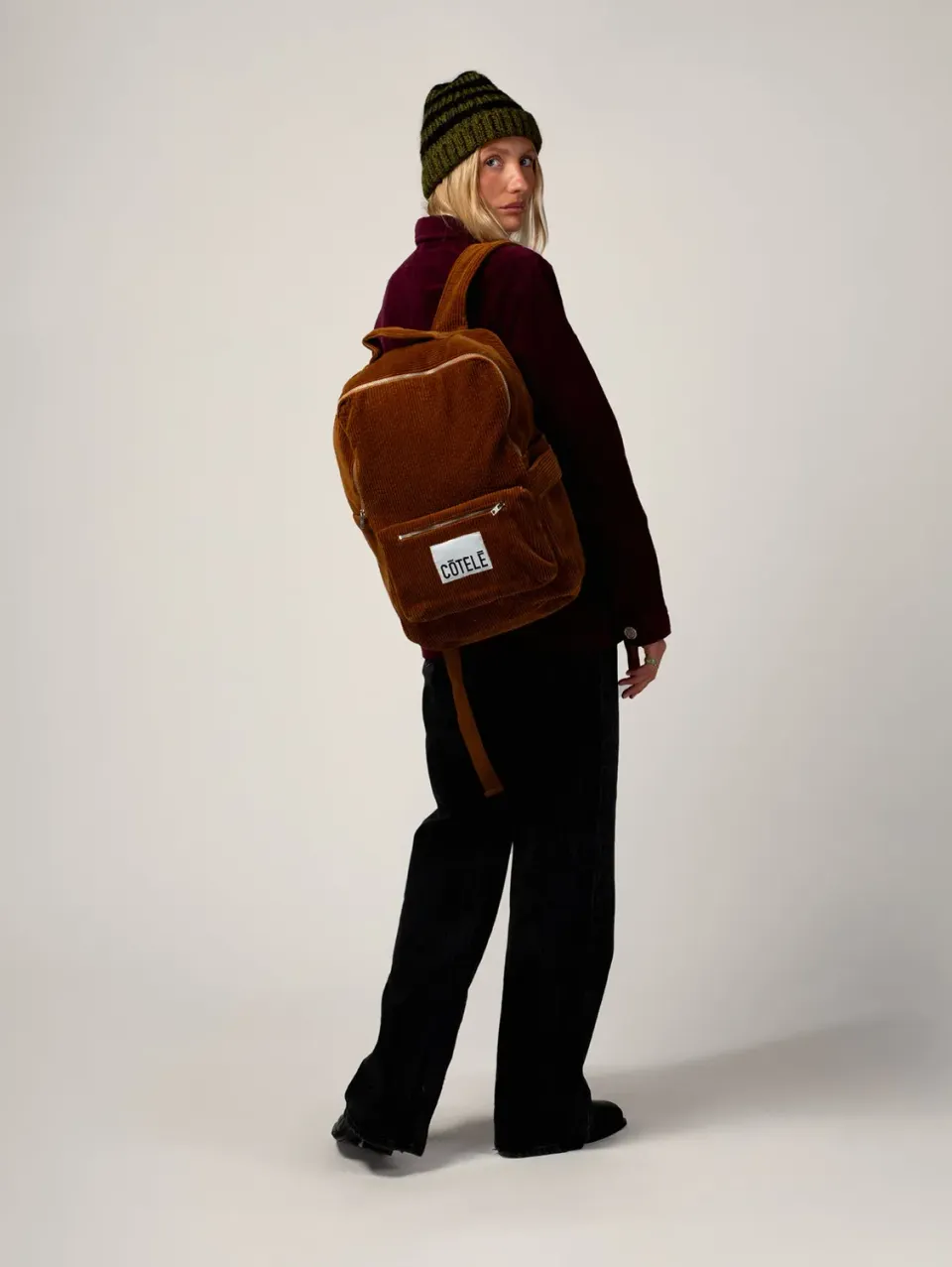 Cotelé Paris Backpack Camel sac à dos velours bio