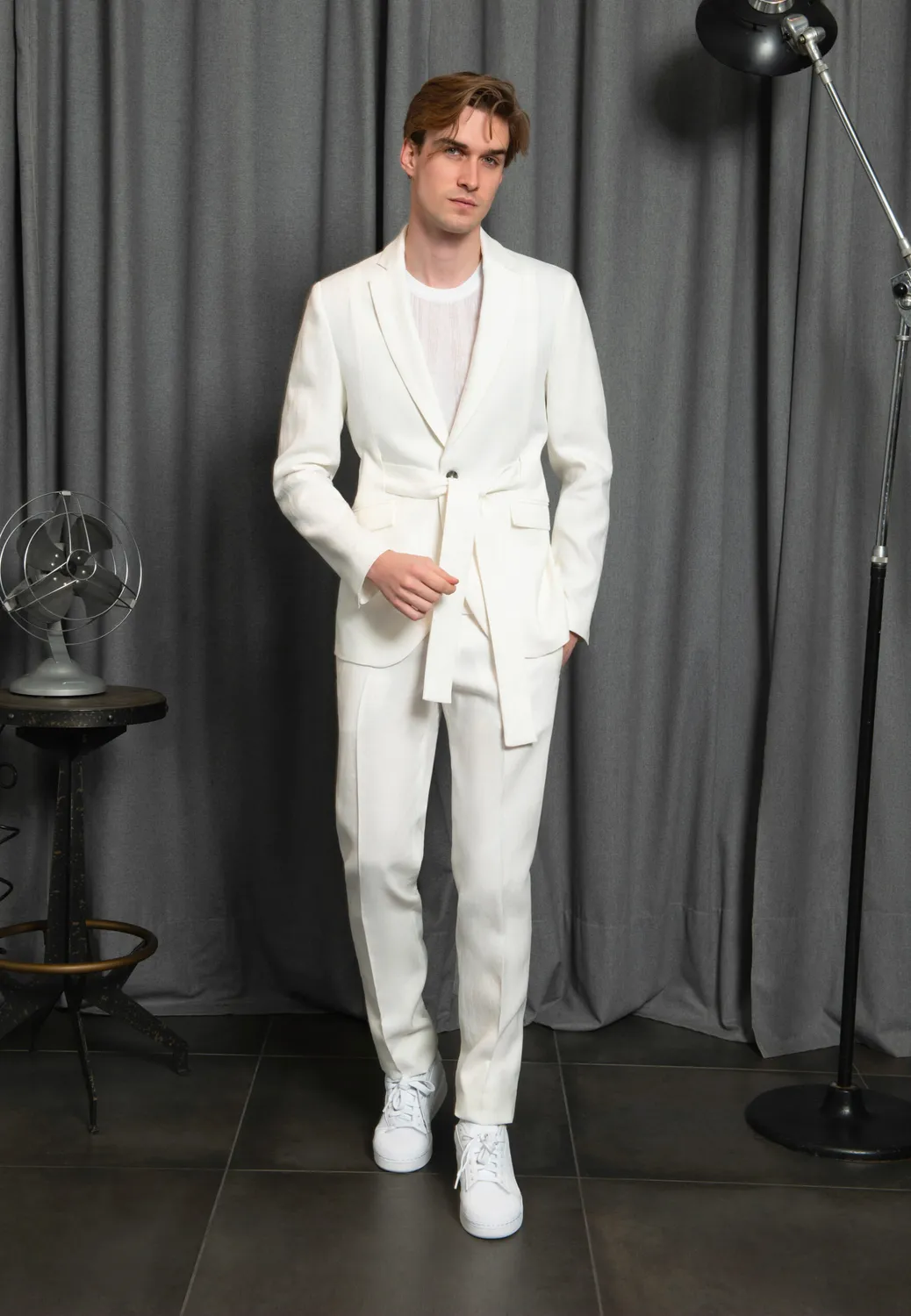 Pierre Talamon veste ceinturée lin blanc