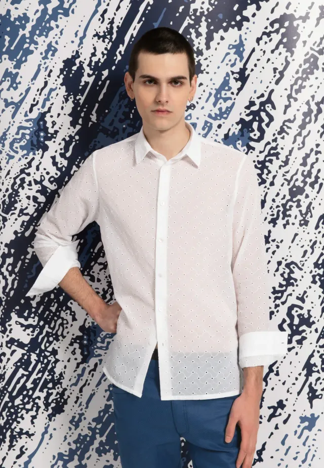 Pierre Talamon chemise brodée blanche coton