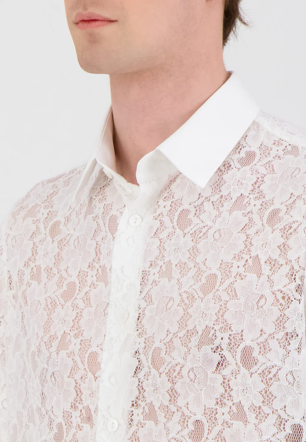 Pierre Talamon Dentelle chemise blanche manches longues
