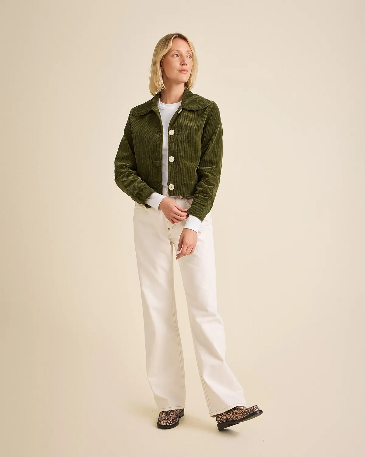 Cotelé Paris Daisy veste femme vert olive velours